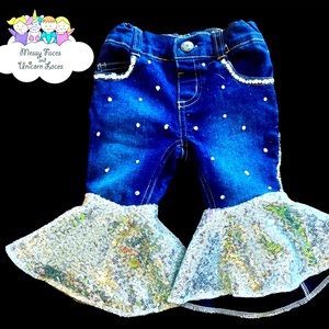 Custom upcycled rhinestone jeans.